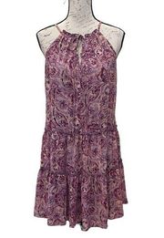 Drew Anthropologie Pink Purple Floral Halter Tiered Mini Dress Women's Size M