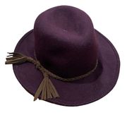 Target Wool Hat Floppy Brim Maroon Burgundy with Leather Hat Strap