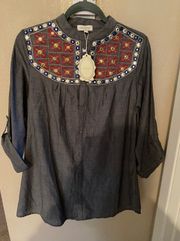 Embroidered Studded Button Down Tunic