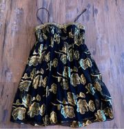 Cache Women's Silk Beaded Metallic Cocktail Party Dress SZ 2 Black And Gold S