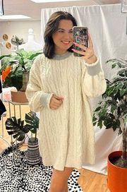 Free People  Olympia Cable Knit Long Sleeve Tunic in Ivory Combo Size Large