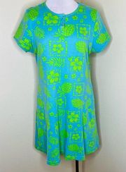 Calypso St Barth Dress w Pockets SMALL Blue Green Floral Tropical 100% Cotton