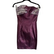 JESSICA MCCLINTOCK For Gunne Sax Strapless Metallic Purple Sequin Dress Size 5