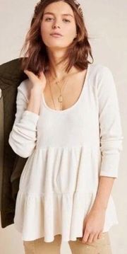 Anthropologie Maeve Thermal Babydoll White Top Shirt Tunic