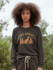 The Great Sz 0 XS The Shrunken Sweatshirt Washed Black With Coyote Graphic