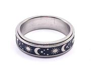 NWT Stainless steel moon and star fidget spinner ring size 7