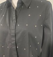 New York & Company 7th Avenue Size Large Black Embellished Button Up Shirt