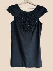Tibi Black Wool BlendCap Sleeve Ruffle Detail Shift Dress Size 2