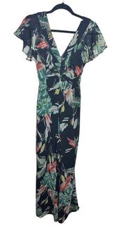 Adelyn Rae Floral Black Flutter Sleeve Lightweight Jumpsuit Romper Sz XS Women's