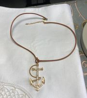 Anchor Necklace With Rhinestones On A Rope Chain 