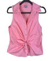 Nine West NWT Pink Collared Sleeveless Button Up Tie Front Cotton Blouse Size M