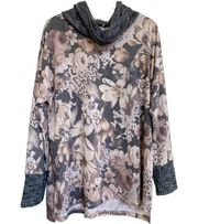 White Birch Waffle Cowl Neck Floral Multi Sweater SZ 1X NWT