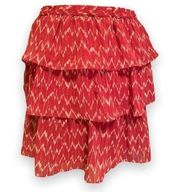 Gap Skirt Tiered Ruffle Burgundy Tribal Print Lightweight Flirty Mini Large