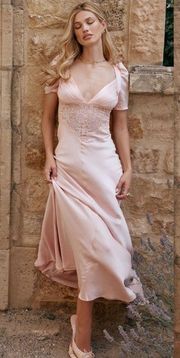 House of CB 'Rafaela' Soft Peach Pure Silk & Lace Dress NWOT size XS