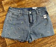 Time and Tru Denim Embroidered Flower Shorts NWT Size 10.  2858