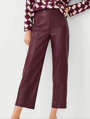 Ann Taylor The Seamed High Waist Straight Leg Faux Leather Trouser pants wine