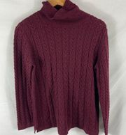 J Jill Maroon Cable Knit Turtleneck Sweater Size Medium