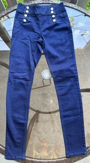 dELiA*s Double Button Detail Mid Rise Skinny Jeans in Dark Blue Wash - Size 6