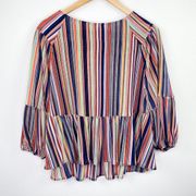 Karlie Multi-Color Retro Striped Ruffle Blouse S