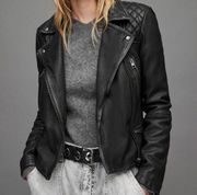 All Saints Black Stanton Leather Jacket Size 0