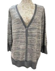 FERVOUR ModCloth Size 2X Cardigan Gray Marl V Neck 3/4 Sleeve Button Sweater