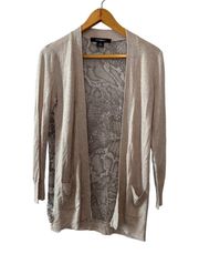 89th & Madison Light Beige & Snakeskin Print Cardigan—Size Small