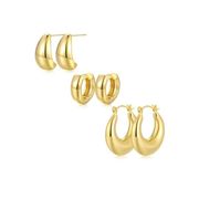 Gold Hoop Earrings| 3 Pairs| 14K Gold Plated| Lightweight| Hypoallergenic| Hoops