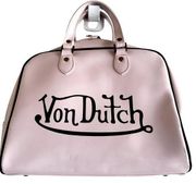 Vintage Von Dutch Leather Bowling Bag Y2k Hand Carry Zip Closure Light Pink