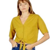 Mod Ref Luca Tie Front Cropped Top Yellow Size Medium