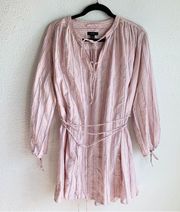 J. Crew Cotton poplin mini dress in stripe pink wrap belt Sz M/L