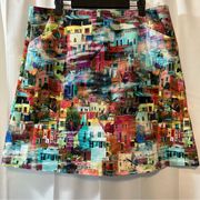 Etcetera Watercolor City Scape & Butterflies Novelty Print Mini Skirt - …