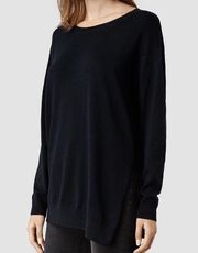 All Saints Kimba Jumper Pullover Sweater Navy Blue Silk Cotton Small Side Slits