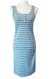 Heart & Hips Women’s Blue White Stripe Scrunch Dress Button Up Tank Style Size M