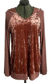 Hummingbird Crushed Velvet Long Sleeve Hooded Top Pink Small