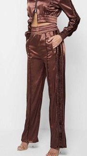 Satin and Velvet Trousers - Brown