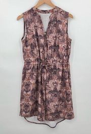 Mondetta performance luxury brown floral sleeveless snap front shirt dress