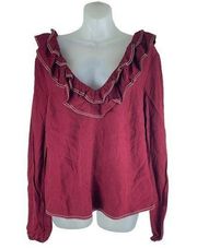 Tularosa Ruffle Tie Back Long Sleeve Top Blouse Red Size L