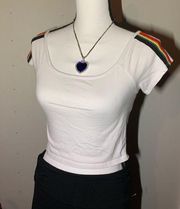 Luna Chix White Rainbow Shoulder Crop Top