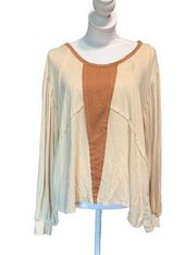 POL women's oversized small blouse, cream and brown