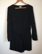 LOFT Ann Taylor Long Sleeve Button Front Jumpsuit Black Womens Size 4 Romper