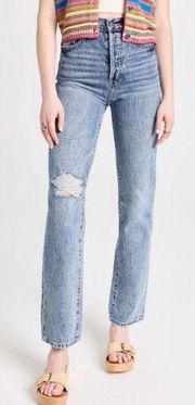 PISTOLA Cassie Medium Blue Distressed High-Rise Straight-Leg Jeans - 27