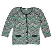 Womens Pendleton Blue Green Chevron Button Up Cotton Silk Cardigan Sweater Sz S