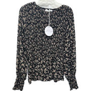 BNWT! Petal + Pup Black Floral Smocked Peplum Long Sleeve Blouse - Size Smalll