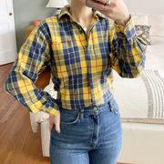Vintage 1980s  Yellow Plaid Button Down Shirt