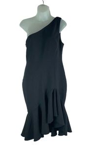 Likely Rollins One Shoulder Flounce Hem Black Cocktail Dress Size 8