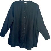 Eileen Fisher Linen Blend Long Sleeve Button Down Black Top