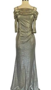 Avery G Women's Formal Dress Size 2 Gold Metallic Off the Shoulder Long Gown