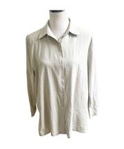 French Laundry Women’s Beige Button Down Linen Blend Collared Shirt Size Large