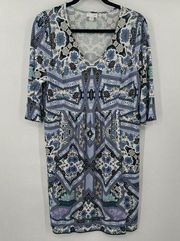 J.Jill Blue 3/4 Sleeve Tapestry Dress Size Medium Petite