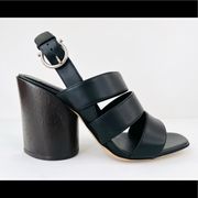 Salvatore Ferragamo Trezze 85mm Block Heel Slingback Leather Sandals Size 7